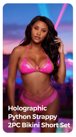 Holographic Python Strappy 2PC Bikini Short Set